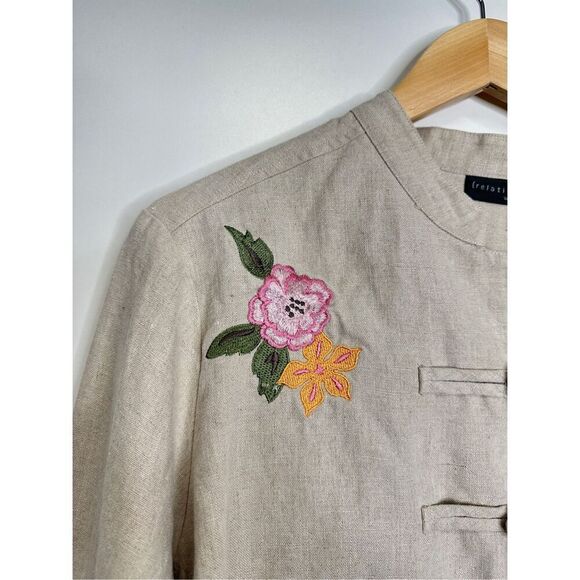 Relativity Women Asian Style Embroidered Jacket 100% Linen Size Large - Picture 4 of 6